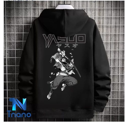 Áo hoodie màu đen liên mình huyền thoại in hình Yasuo