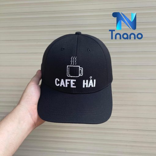 Xưởng thêu nón logo Cafe Hải màu đen