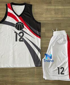 đồng phục bóng rổ màu trắng họa tiết đỏ đen