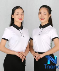 áo polo nữ màu trắng cổ đen