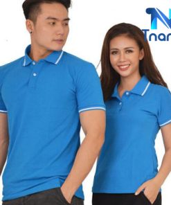 áo thun đồng phục xanh ya cổ sọc trắng