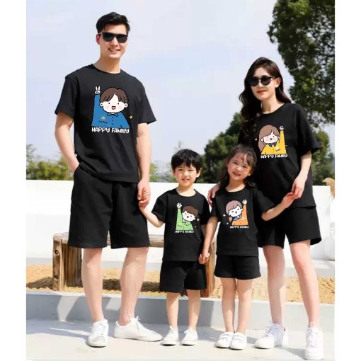 áo thun gia đình màu đen in logo nổi