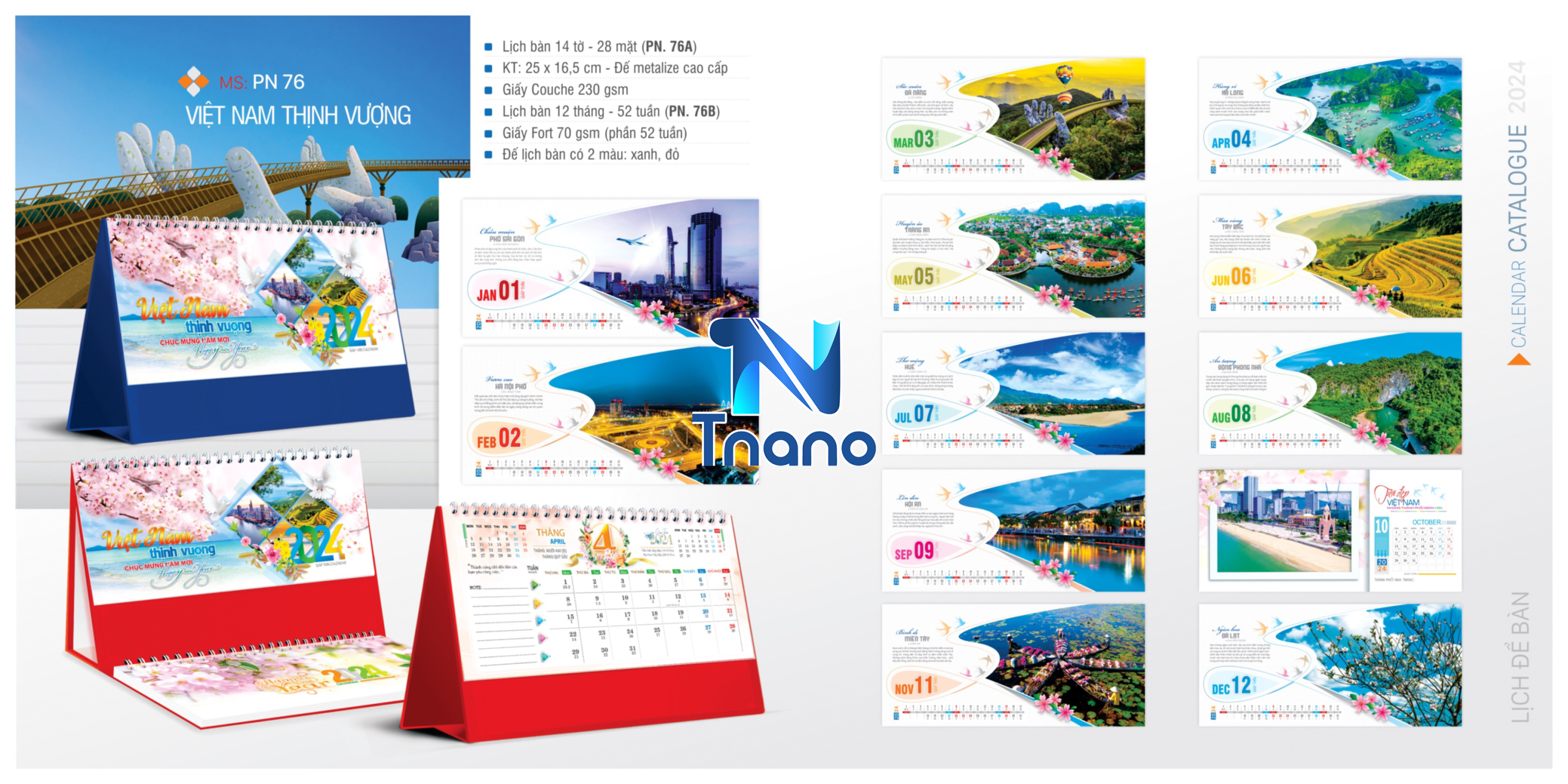 IN LỊCH ĐỂ BÀN - Lịch bàn 2024 Mẫu Việt Nam Thịnh Vượng PN76