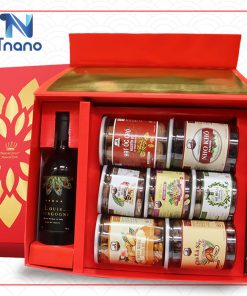 Giỏ quà Tết màu đỏ có rượu vang 04