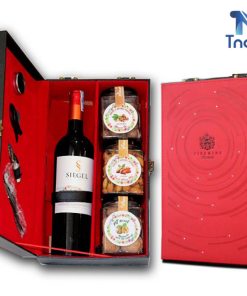 Giỏ quà Tết màu đỏ có rượu vang