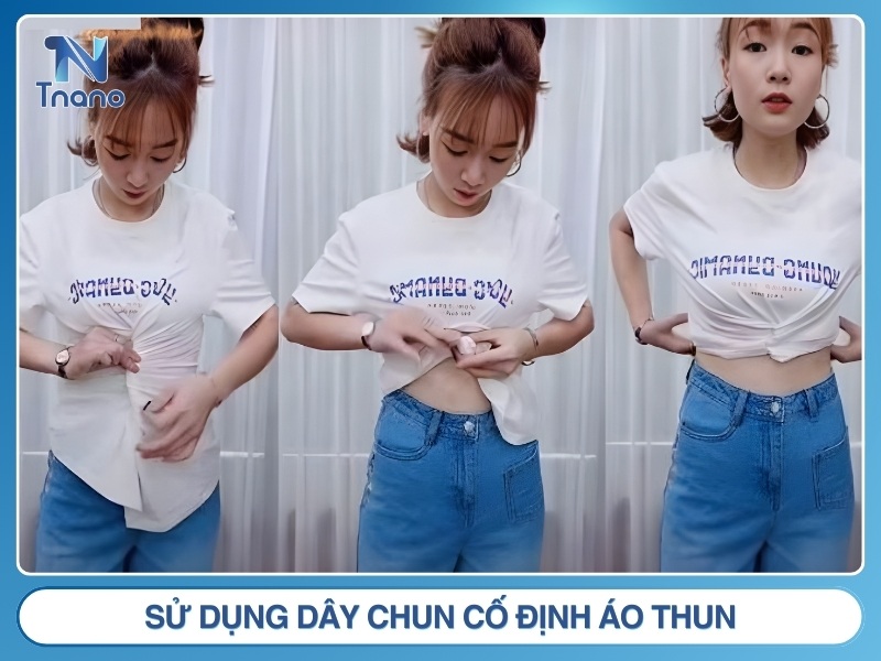 Cách 6: Sử dụng dây chun cố định áo thun