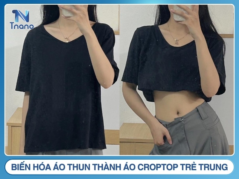Kiểu 6: Biến hóa áo thun thành áo croptop trẻ trung