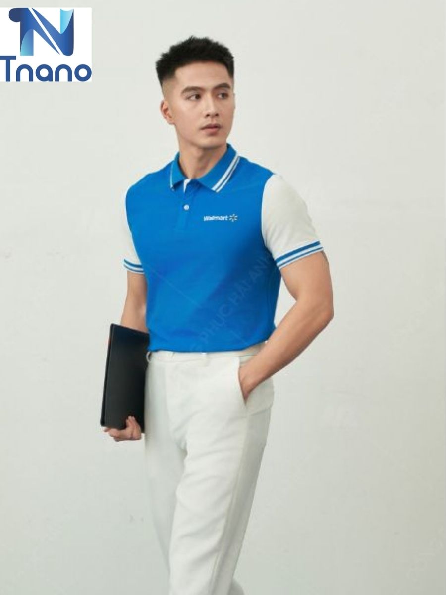 Áo raglan tay trắng - thân xanh dương