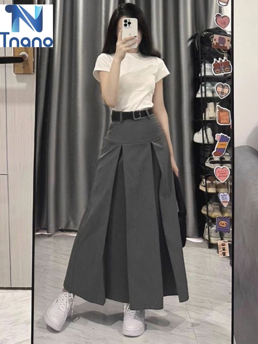 Thanh lịch tuyệt đối với chân váy midi trơn màu