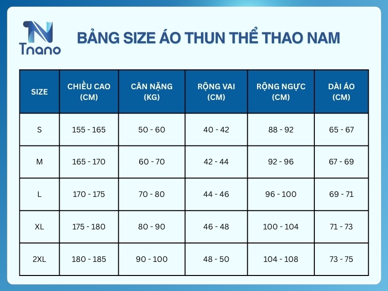 Hướng dẫn cách chọn áo thun thể thao PHÙ HỢP Bảng size áo thun thể thao nam