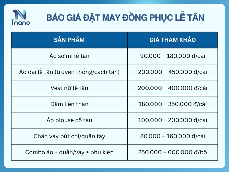 Bảng giá may đồng phục lễ tân tại Datmay.net