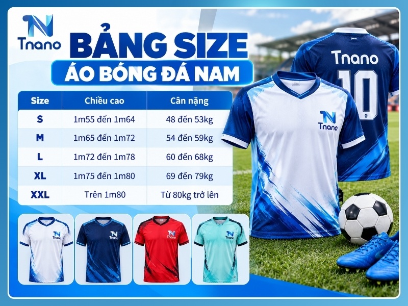 Bảng size áo bóng đá nam