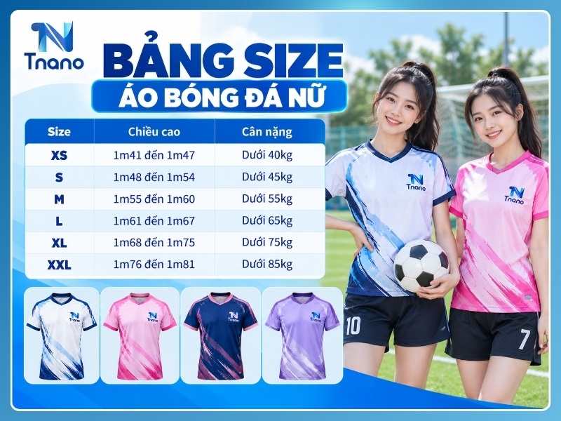 Bảng size áo bóng đá nữ