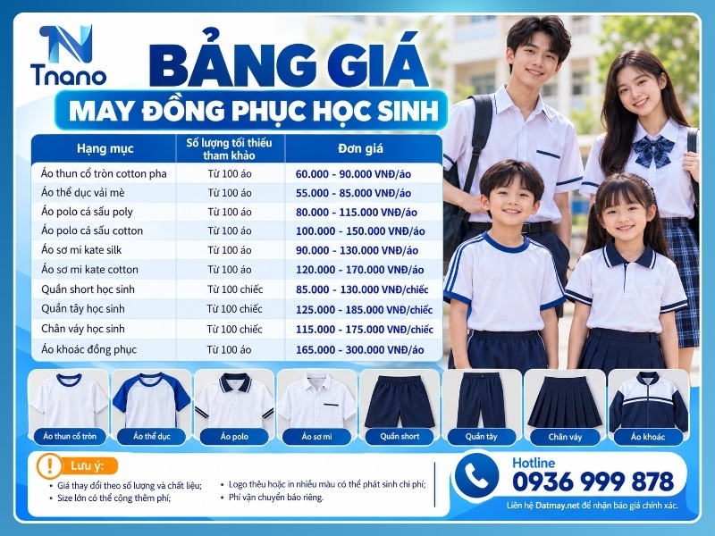 Bảng giá may đồng phục học sinh mới nhất