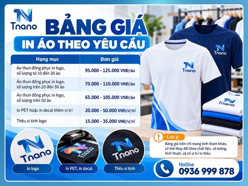 Bảng giá in áo theo yêu cầu mới nhất