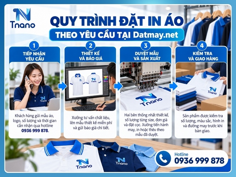 Quy trình 4 bước đặt in áo theo yêu cầu tại Datmay.net